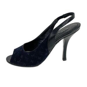 LOUIS VUITTON Black Women's Sandals Monogram Satin Leather 190-080925